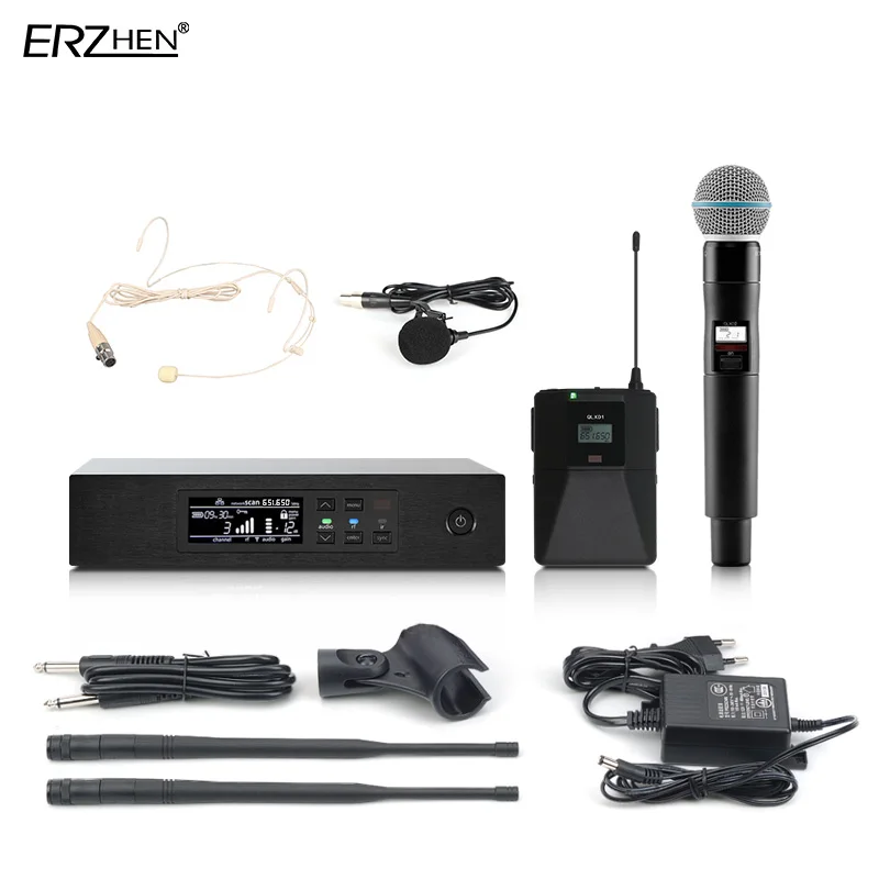 

Free shipping wireless microphone QLXD4 full set Karaoke microphone studio microphone UHF stage singer performance high fidelity