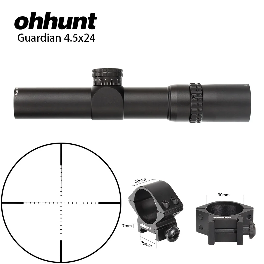 Ohhunt Guardian 4,5x24 Охотничья винтовка прицел 30 мм трубка тактическая Оптика прицел 1/2 полумил точка сетка башенки Сброс прицел - Цвет: Low Picatinny Rings