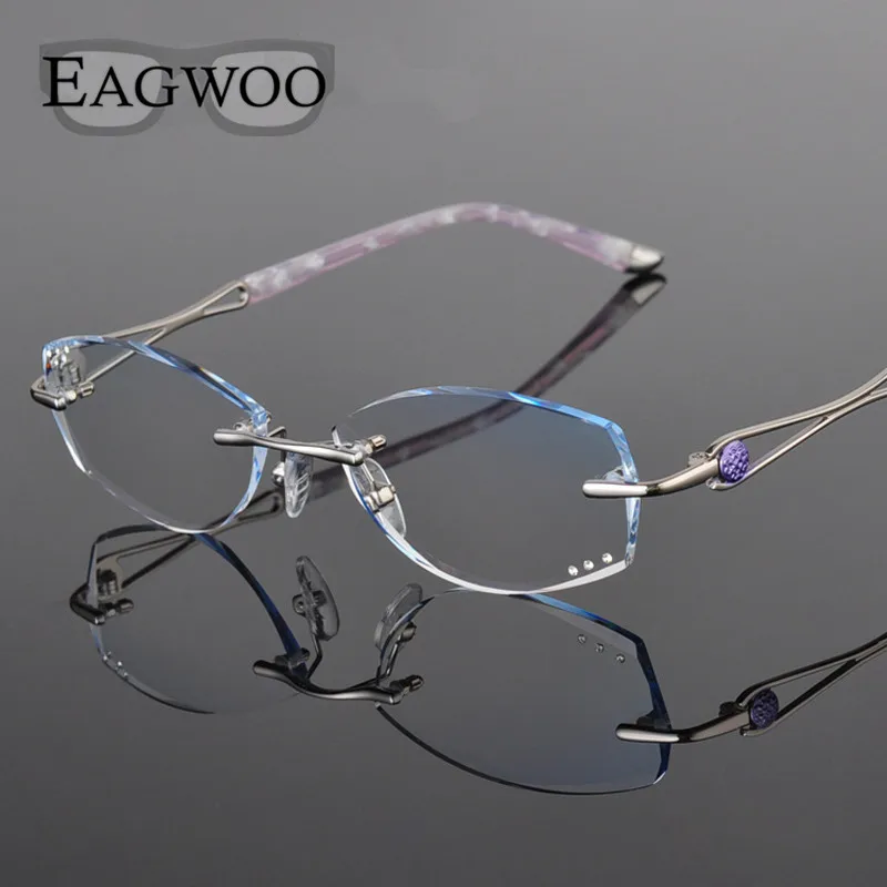 Metal Alloy Eyeglasses Women Rimless Prescription Reading Myopia