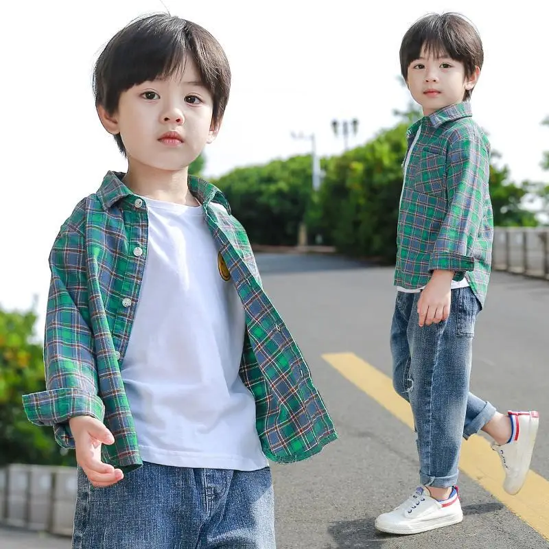 

Boys Long Sleeves Shirts Spring Autumn Casual Plaid Shirt for Boy Kids Clothing Fashion Cotton Toddler Baby Jacket New Arrival