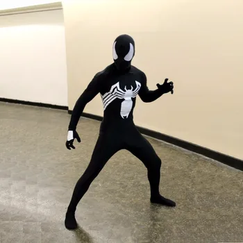 

High Quality Adult/Children Mens Black Venom Symbiote Spiderman SuperHero Cosplay Costumes Halloween Lycra Zentai Spidey Costume