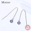 Modian-pendientes largos de borla de zafiro para mujer, joyería de lujo, Plata de Ley 925 auténtica, línea de ojos ► Foto 3/4