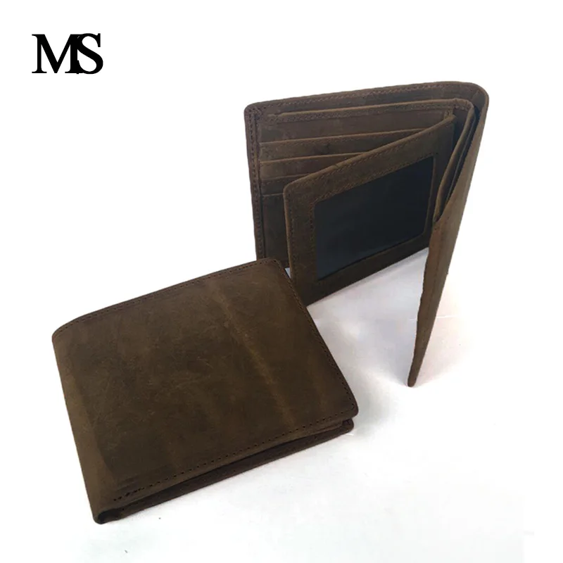 

MS New Arrival Vintage Wallet Genuine Leather Men Wallets Crazy Horse Cowhide Leather Fashion Purse With Card Holder TW1662