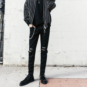 

Letter Embroidery Stretch Denim Jeans Ripped Leg Opening Skinny Fit Designer Biker Jeans Free Shipping