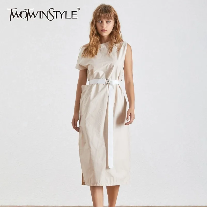 

TWOTWINSTYLE Elegant Solid Women Dress Slash Neck Off Shoulder High Waist Side Split Ankle Length Dresses Female Fashion 2019