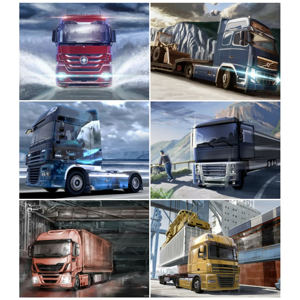 

EverShine Diamond Embroidery Scenery Cross Stitch Diamond Mosaic Full Round Big Truck Picture Of Rhinestones Diamond Paintings