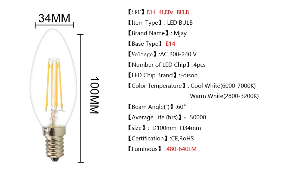 5 xedison нитевые светодиодные лампы в форме свечи лампы 2 Вт, 4 Вт, 6 Вт, E14 220V Светодиодная лампа светильник высокой яркости Led лампа накаливания лампа в форме пузыря для украшения дома