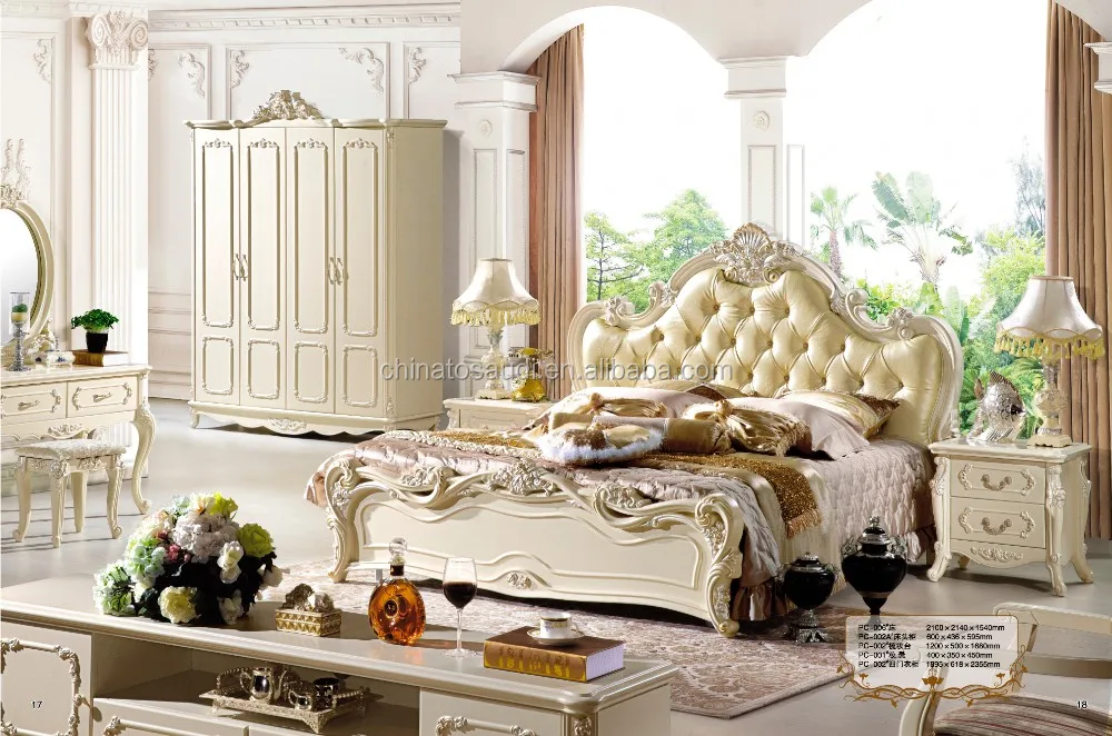 Европейский стиль роскошный классический дизайн твердой древесины мебель для спальни