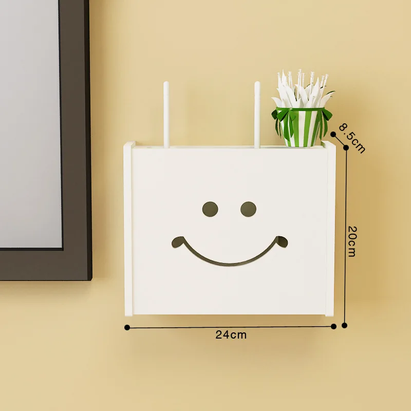 Кошка улыбка Беспроводной Wi-Fi коробка маршрутизатора ПВХ настенная полка подвесной разъем доска кронштейн коробки для хранения, органайзеры домашний декор 3 размера - Цвет: S Smile
