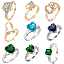 

High Charming Heart Shape Fire Opal Rings For Women Wedding Band Vintage Gold Filled White Ring Austrian Crystals Wholesale