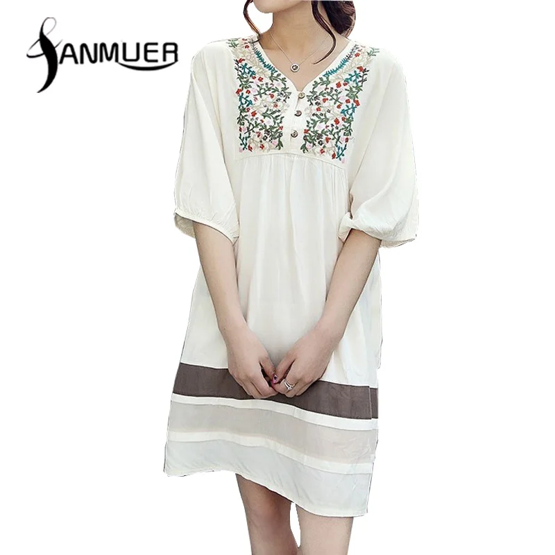 

Summer women dress 2019 fashion Embroidered Brand Half sleeve O-Neck Above Knee,Mini Patchwork Women casual dress Vestidos