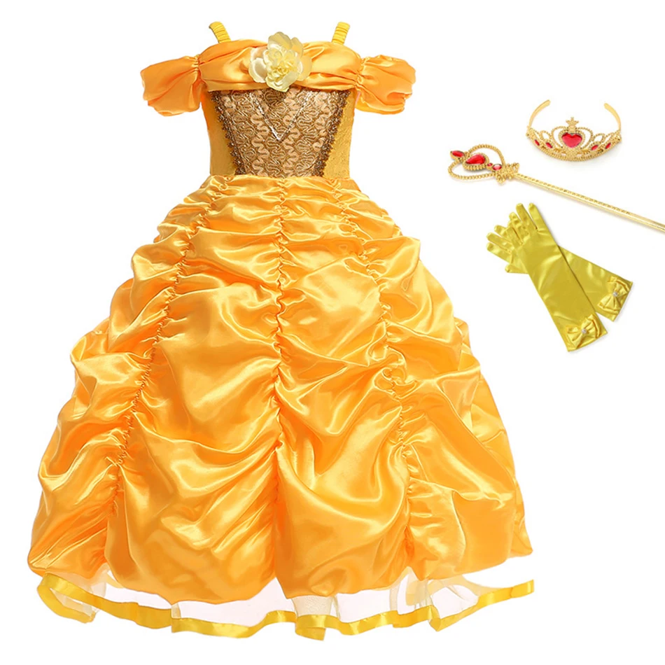 Принцесса Белль наряжаться в костюм детей косплей Красавица и Чудовище маскарадные платья Дети День рождения Хэллоуин Одежда - Color: Dress Set1
