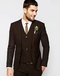 Новый Дизайн One Button Браун Жених Смокинги женихов Для мужчин свадебные костюмы для выпускного Жених (куртка + брюки + жилет + галстук) K: 898