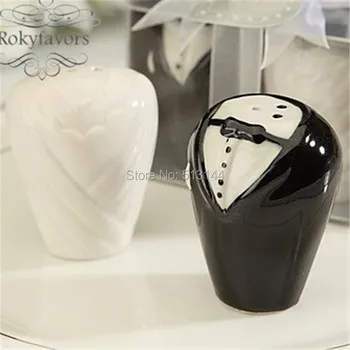 

Free Shipping 100SETS/Lot Bride and Groom Salt and Pepper Shakers Wedding Favors Lembrancinhas De Casamento Bridal Shower
