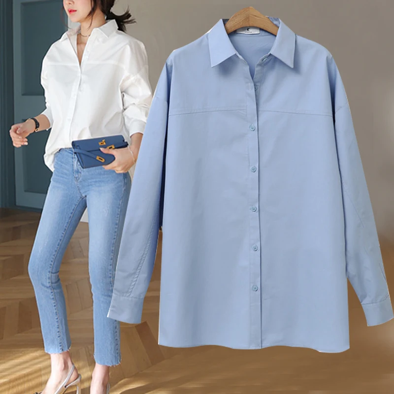 

Casual Women's Shirt Feminine Blouse Top Long Sleeve Casual White and Blue Loose Blouses OL Style Women Shirts 2019 Spring