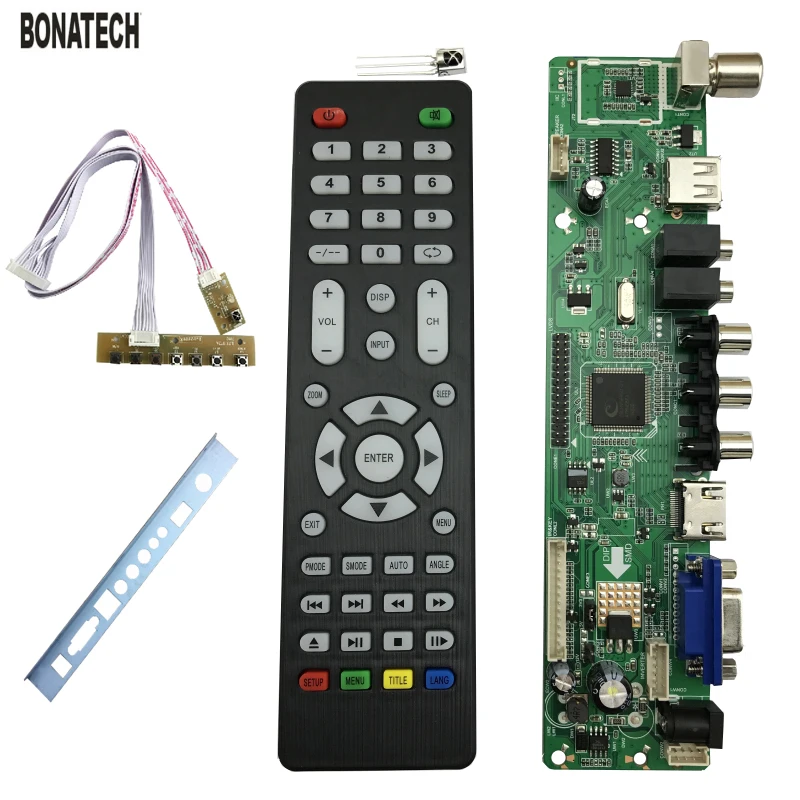 

free shipping V56 Universal LCD TV Controller Driver Board PC/VGA/HDMI/USB Interface+7 key board+baffle