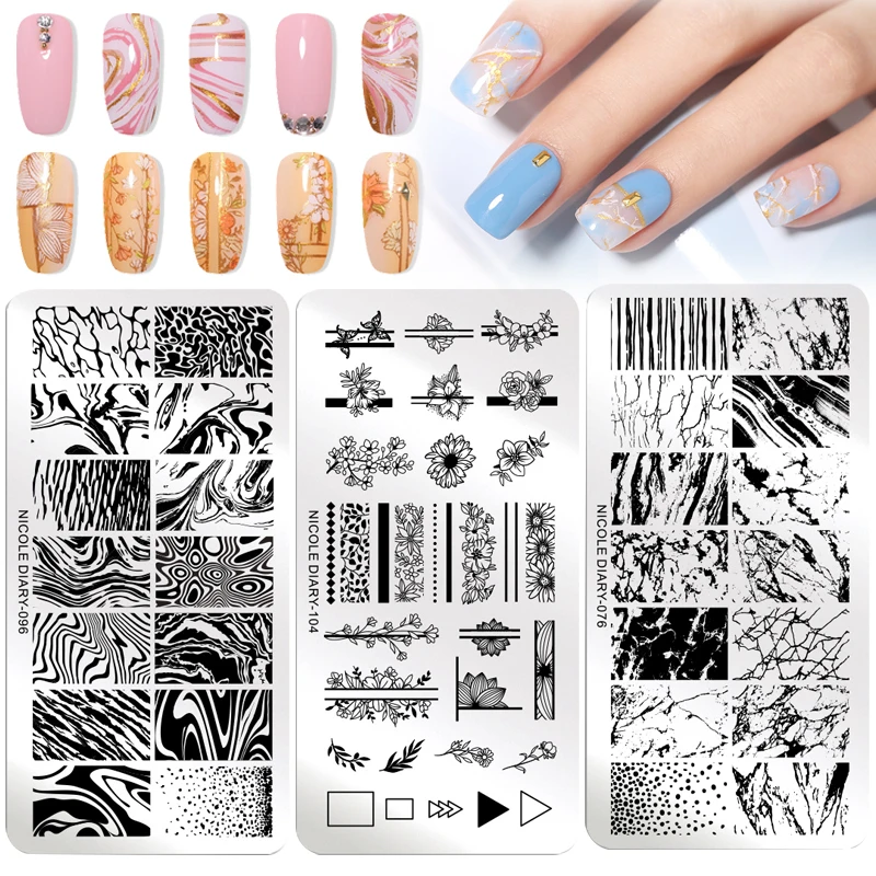 

NICOLE DIARY Nail Stamping Plates Set Marble Geometric Floral Image Design Stamp Templates Printing Art Stencils Tools Kit