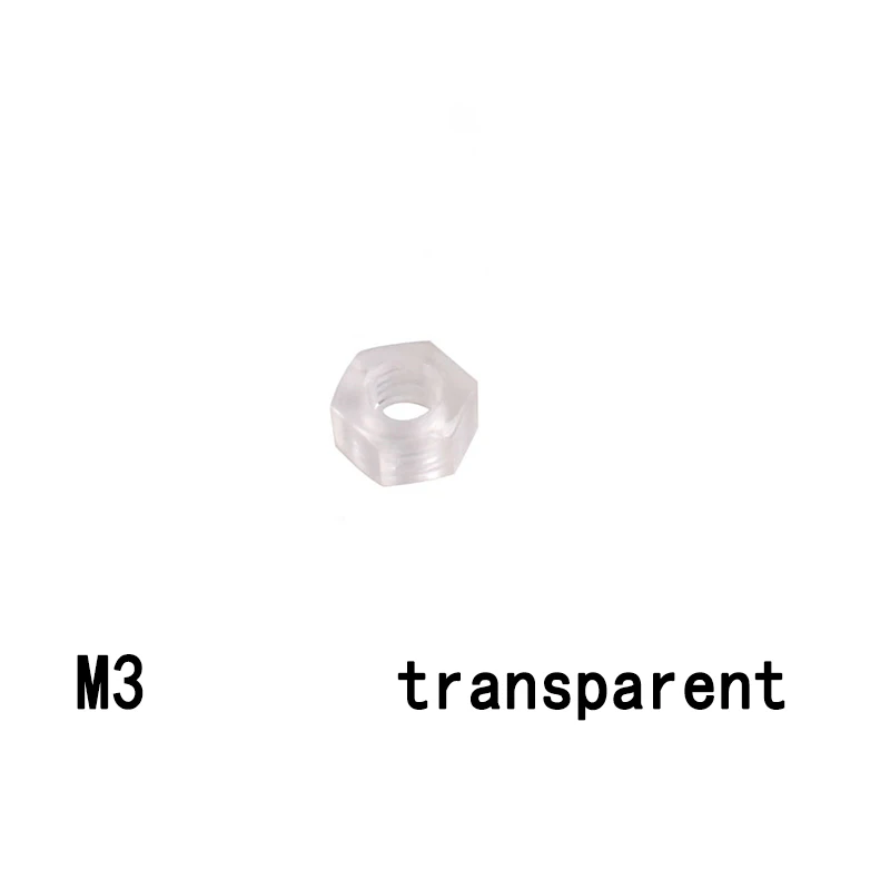

Free shipping transparent 200pc/lot DIN934 nylon hexagonal nut M3 plastic hexagonal nut nut The strength of the product is 4.8
