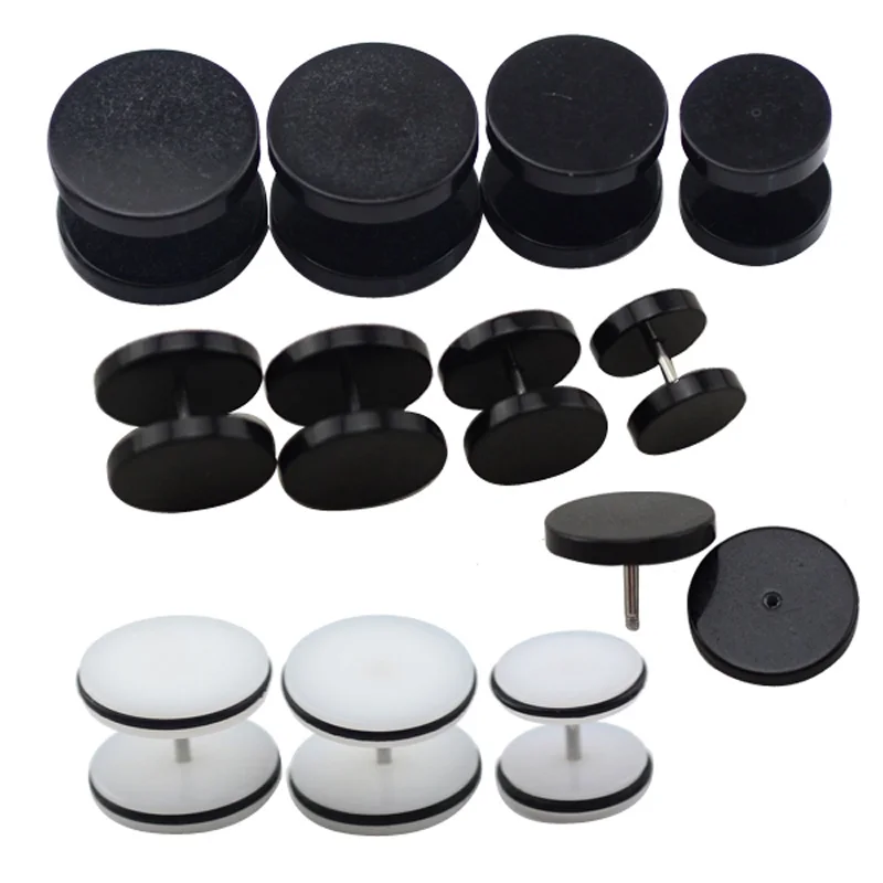 Black-White-Acrylic-Fake-Plugs-with-316L-Surgical-Steel-piercing-jewelry-8mm-10mm-11mm-12mm-14mm