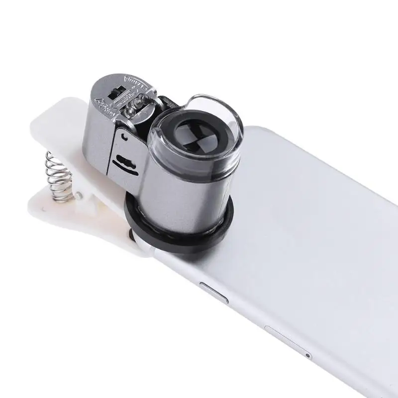 65X клип-на телефон микроскоп Лупа со светодиодный/УФ-подсветкой для универсальных смартфонов iPhone samsung htc Лупа микроскопы