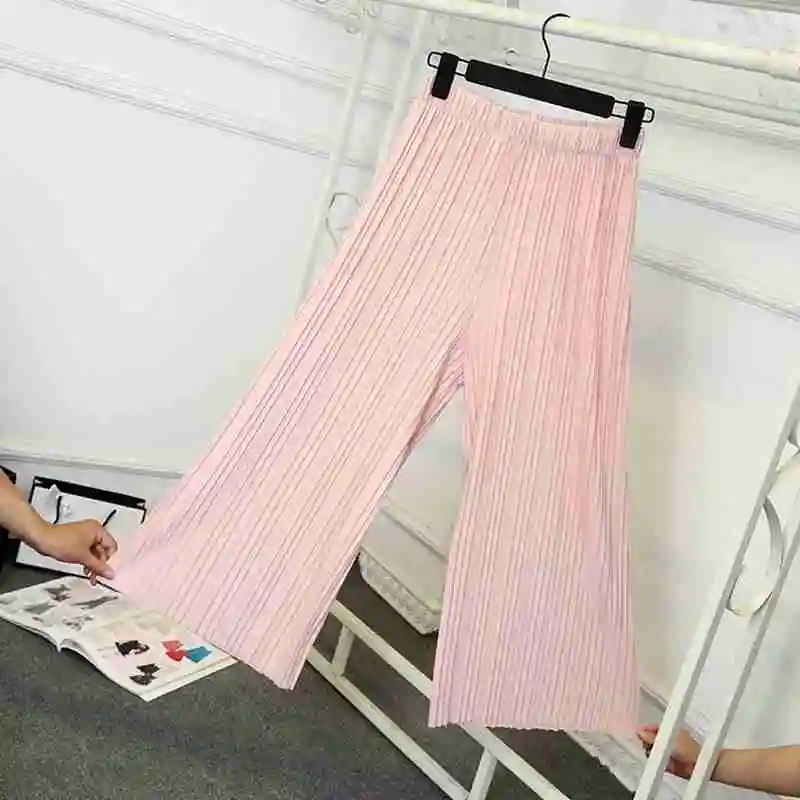 

lady wide leg pants for women calf length summer pant black gray wine fashion pleated leggings regular or loose capris