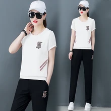White Jogging 2020 Summer Two Piece Outfits Tracksuits for Women Pants Set and Top Plus Size Big Sportswear Co-ord Sets Clothing