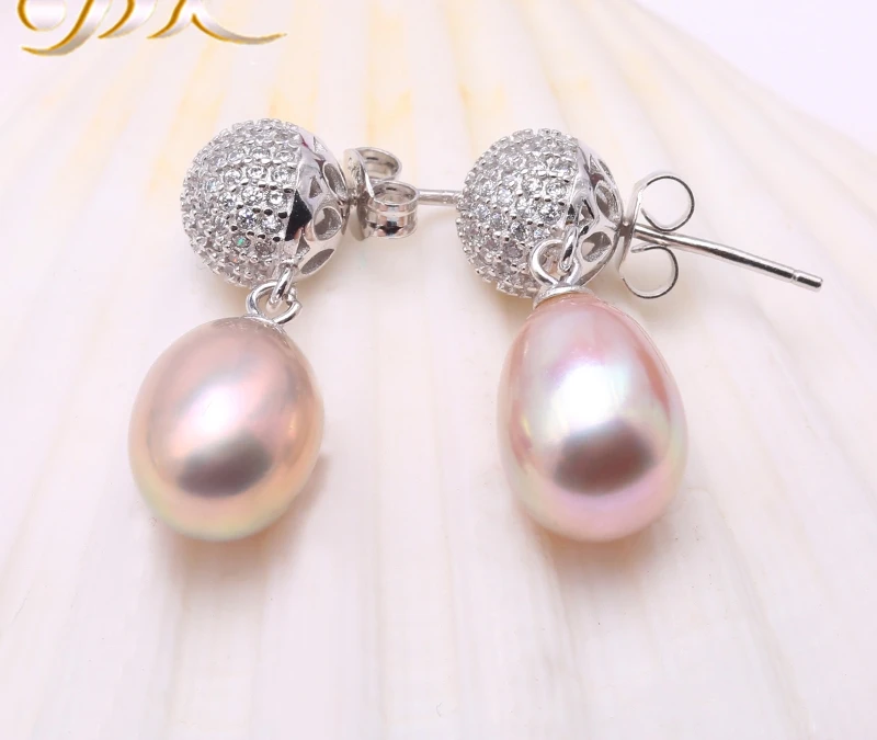 

Drop Earring Silver 925 Jewelry Lavender Freshwater Pearl Dangle Earrings-Selected Big Size 9.5*12.5mm Oval-Shape Pearl