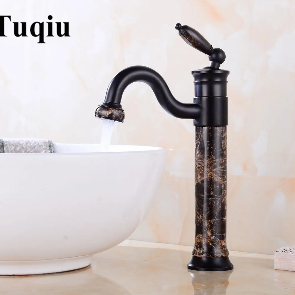 

Basin Faucets Tall Jade Bathroom Faucet Single handle Basin Mixer Tap Bath Black Faucet Brass Sink Water Crane