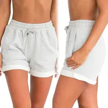 Женские летние шорты с высокой талией и завязками, одноцветные пляжные шорты, спортивные повседневные шорты для отдыха, одежда для активного отдыха с карманами