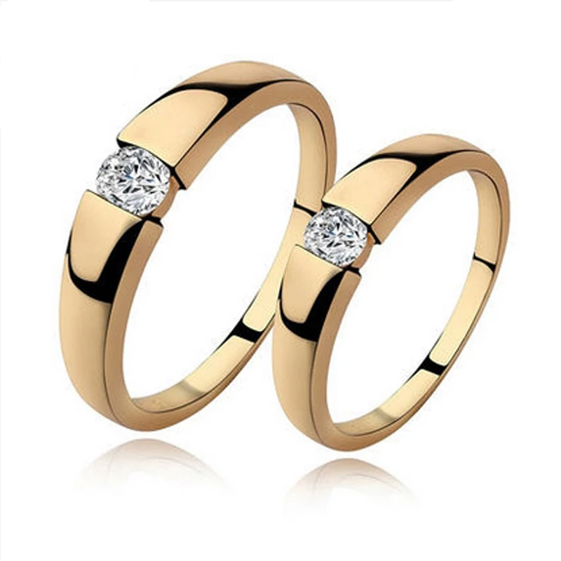 New 18k Yellow Gold Engagement Forever Love Couple Big Rings for Womens