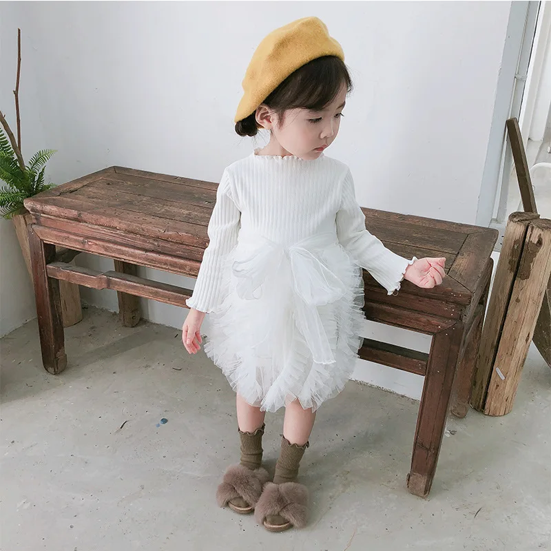 Girls wear spring and autumn new female baby sweet Korean version of the children's lace princess dress