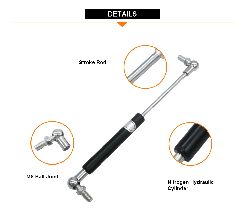 2 шт 510 мм Отверстие центр авто газовая пружина 200 мм ход 35 кг сила газа стойки амортизаторы для мебели M8 шаровой шарнир