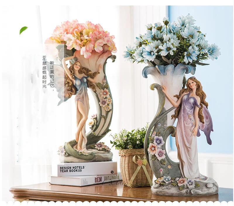 Европейский античный ангел красоты смолы ваза статуэтки Цветочные украшение статуи домашнего интерьера ремесло Американский свадебный подарок
