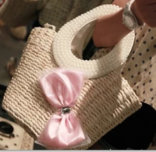 43x26CM Straw bag women bag pearl handle big bowknot handbag 2016 new high-grade bag A2384