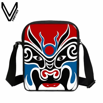 

VEEVANV New Designer Men Messenger Bags Chinese Opera Mask Prints Handbags Girls Boys School Shoulder Bags Small Crossbody Purse