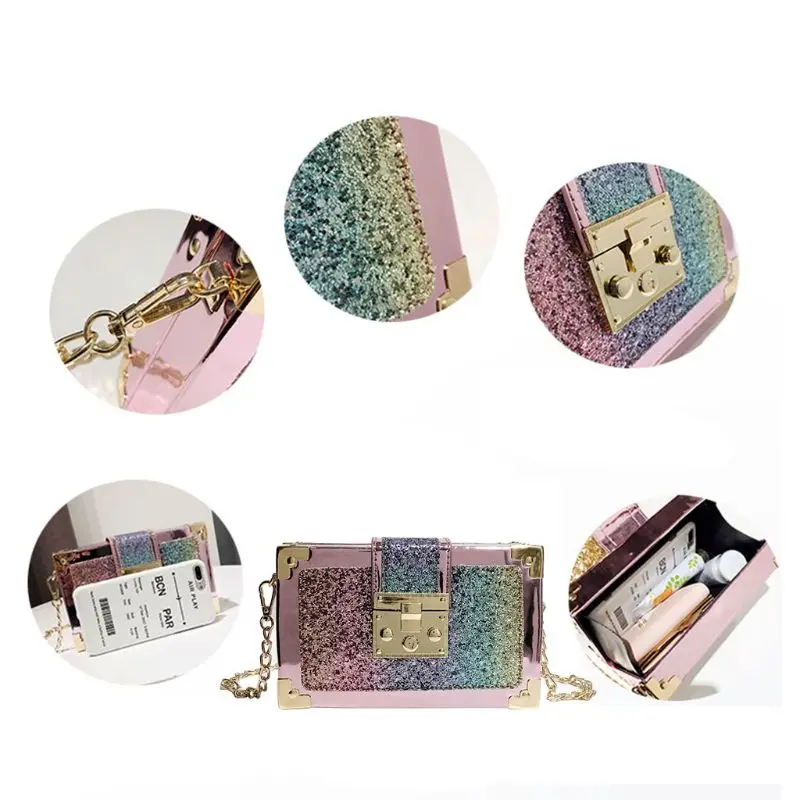 Catena Colore A Pendenza Paillettes Il Femminile Di Rosa Borse Crossbody Borsa Scatola colore Lusso Frizione Della Tracolla Partito brown Modo blu Nero Mini Del Stile 7wqqxF6E