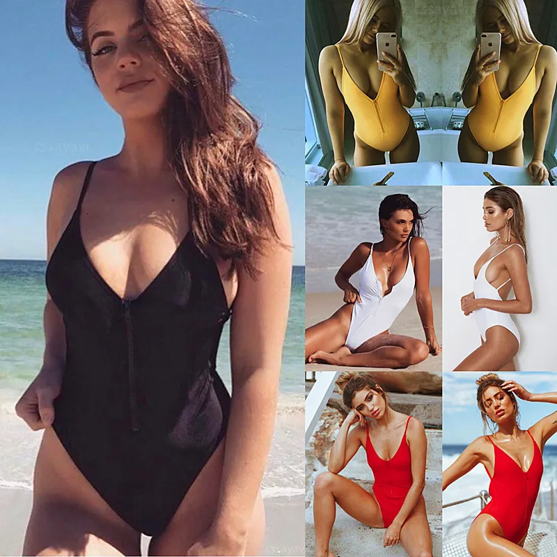 

May Female Beach Swimsuit Free Shipping On Big Breasts Woman Trikinis 2019 Trikini Fused Color New Zipper Connectivity Trikini