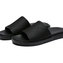 Открытый Для мужчин Мода Ткачество Повседневное мягкие кожаные шлепанцы Для мужчин удобные Рим личность толстая подошва обувь без застежки