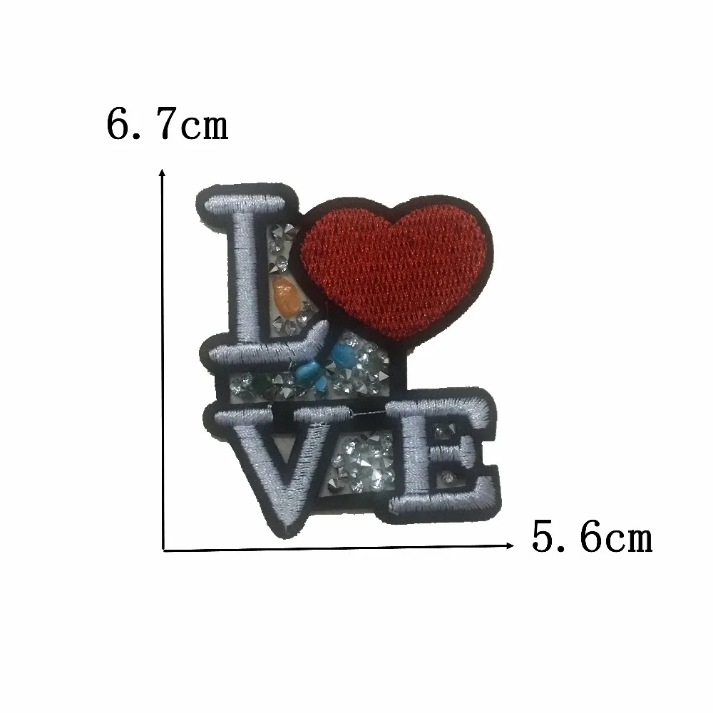 

5PCS 3D Rhinestones LOVE Patches Iron on Embroidered Patch for Clothes Backpack Beaded Appliques Patch DIY Garment Accessories