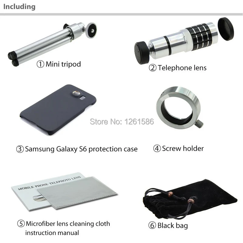 Samsung Galaxy S6 Edge 4 in 1 Camera Lens Kit includes 12x Black Telephoto Manual Focus Camera Lens with Tripod Lens-d