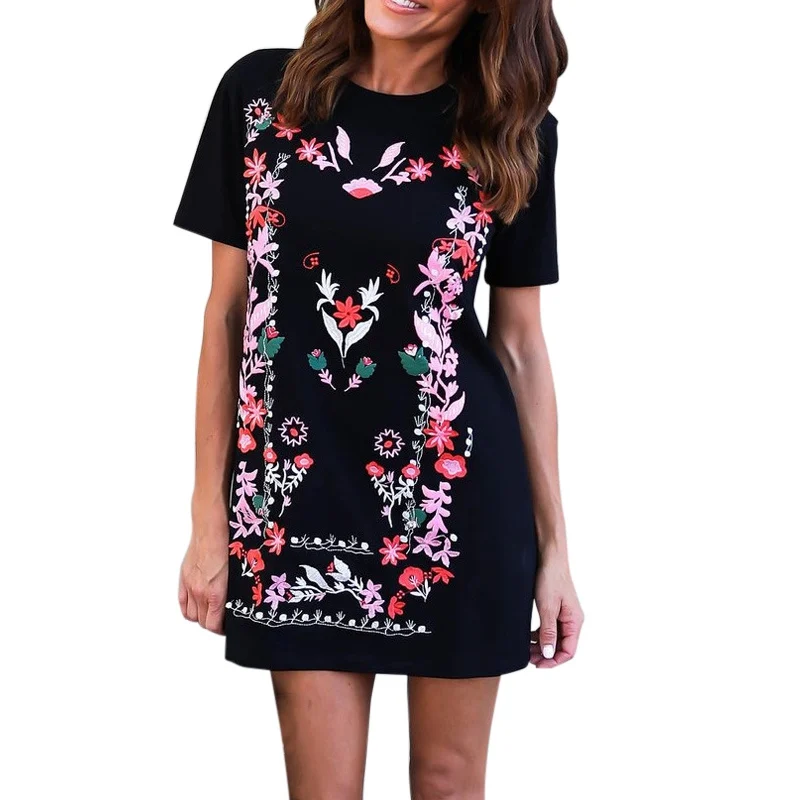 Летние для женщин Мини платья Повседневное s Boho королевский синий ацтеков печати