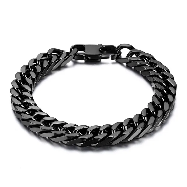 Durable Black Stainless Steel Bracelet Men Heavy Wide Mens Curb Chain Link Bracelet 8"/ 8.66