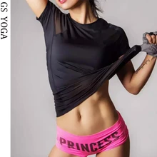 Черная рубашка для йоги и бега tighs женская спортивная одежда с коротким рукавом фитнес-футболки женская спортивная одежда быстросохнущая одежда