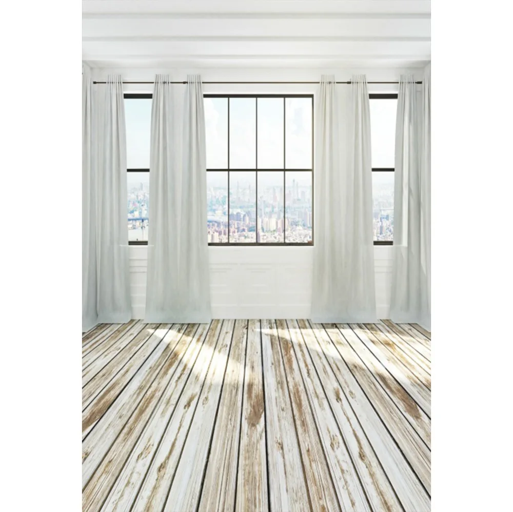

Laeacco Vinyl Backdrops Window Curtain Gray Wooden Floor City Baby Party Portrait Interior Scenic Photo Backgrounds Photo Studio