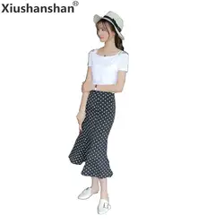 Xiushanshan Dot Sheath Длинные Юбки Лето Офисные женские туфли Красота Для женщин юбки femme 513 товара