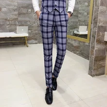 Мода плед для мужчин костюм брюки размеры 5XL Slim Fit Брюки мужские Новинка года бизнес досуг мотобрюки человек