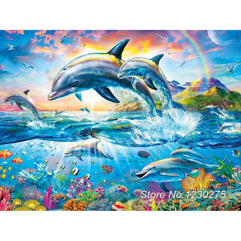 Diy Diamond Painting Cross Stitch dolphins 5D Mosaic Set Unfinished Decorative Full Embroidery SD649 | Дом и сад