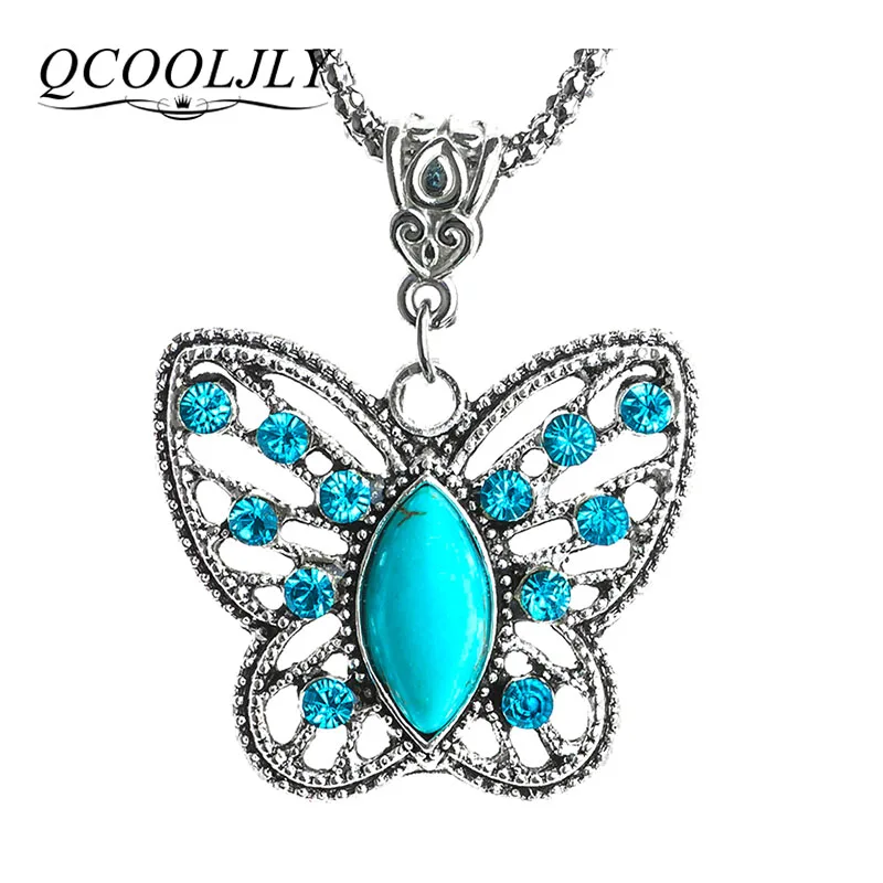 

QCOOLJLY Trendy Lady Exquisite Butterfly Women Stone Stone Pendant Necklace Rhinestone Crystal Long Chain Jewelry