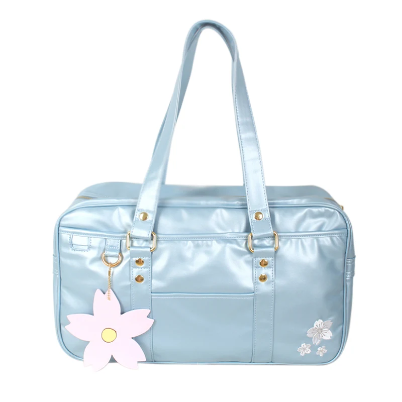 

Fashion Japanese preppy style uniform handbags embroidery sakura shoulder bags pu leather large capacity lady bag