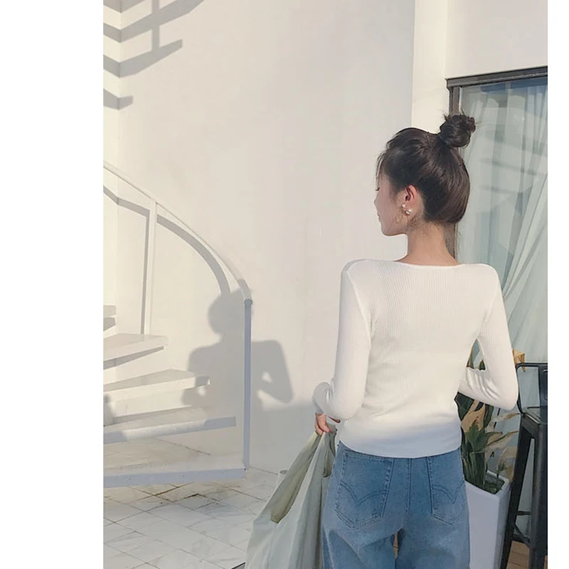 AOSSVIAO Sexy lace up knitting pullover top Fashion autumn winter sweater women Chic pink V-neck knit slim jumper pull femme